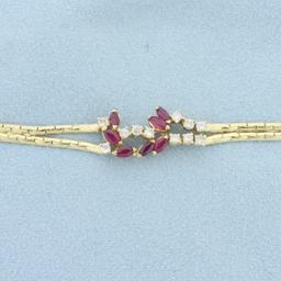 Italian Ruby And Diamond Bracelet In 14k Yellow Gold