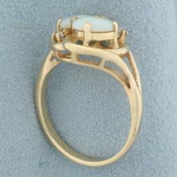 Double Opal And Diamond Ring In 14k Yellow Gold