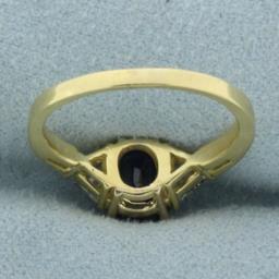 Aaa Sapphire And Trillion Diamond Ring In 18k Yellow Gold