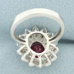 Ruby And Diamond Flower Ring In 14k White Gold