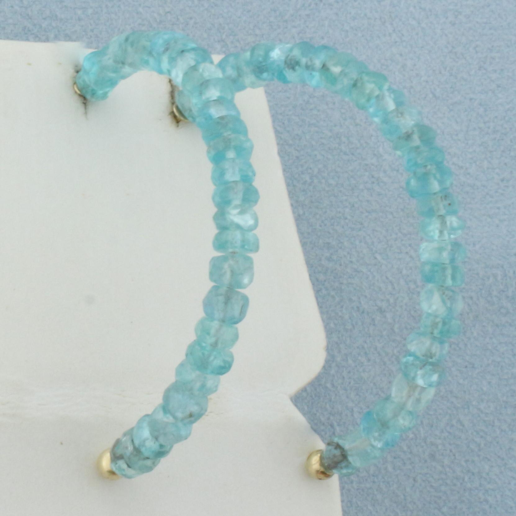 Aquamarine Bead Half Hoop Earrings In 14k Yellow Gold