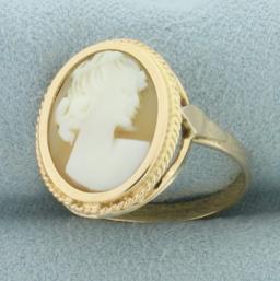 Carved Shell Cameo Ring In 18k Yellow Gold