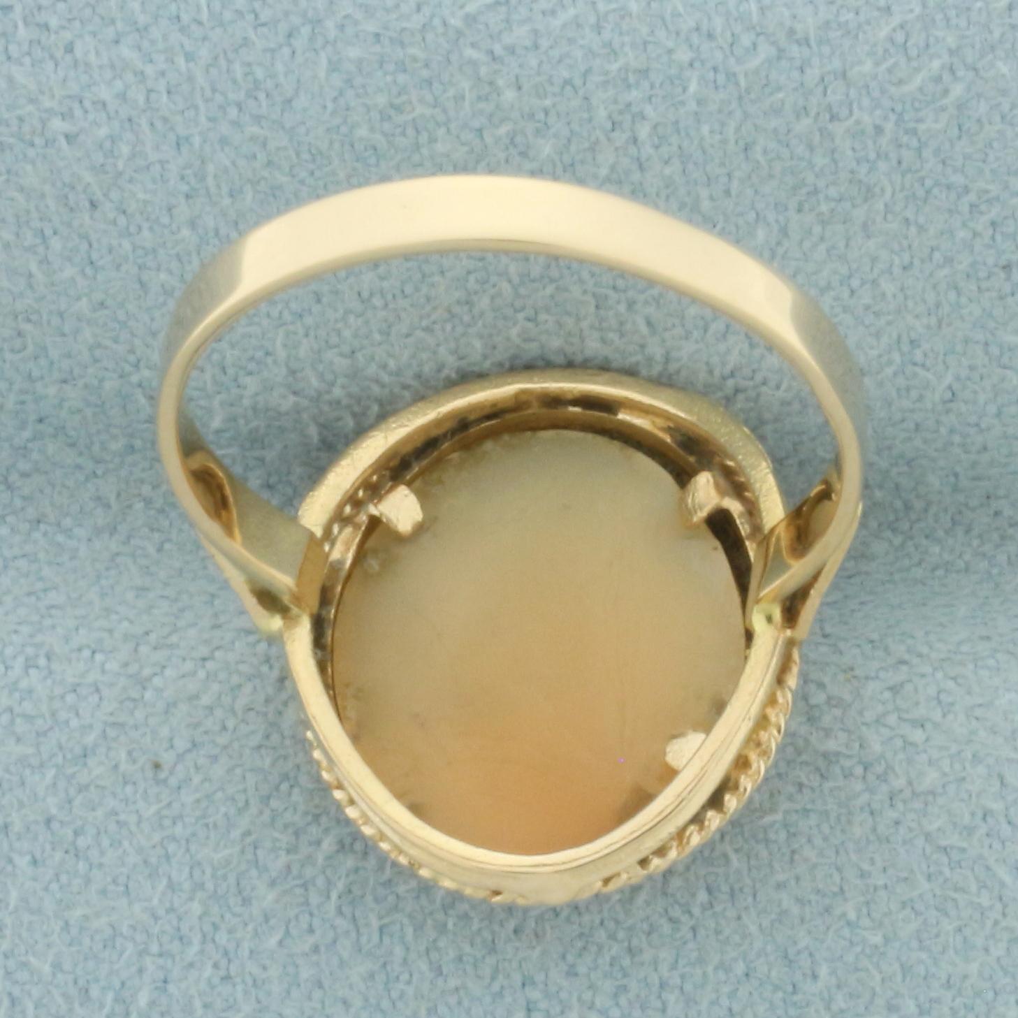Carved Shell Cameo Ring In 18k Yellow Gold