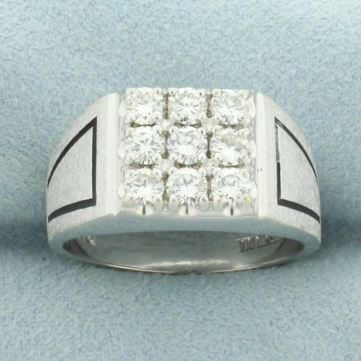 Mens Satin Finish Diamond Ring In 14k White Gold