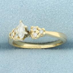 Marquise Diamond Accented Engagement Ring In 14k Yellow Gold