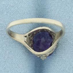 Vintage Amethyst Filigree Ring In 14k White Gold