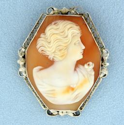 Antique Cameo Pendant Or Pin In 14k White Gold