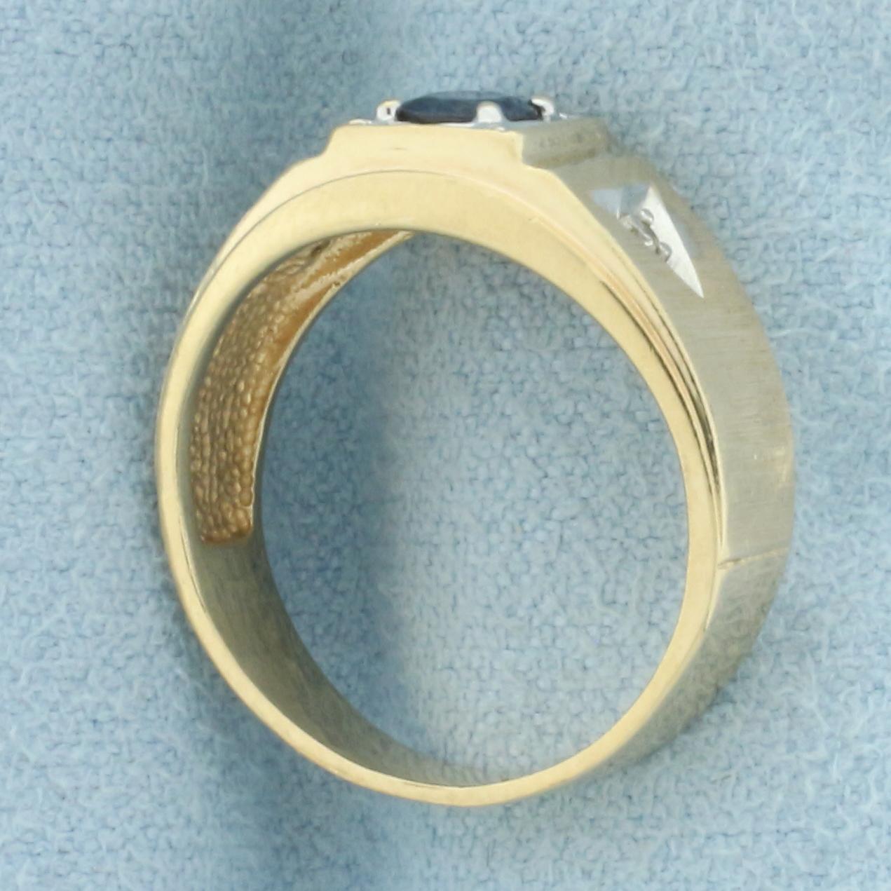 Sapphire And Diamond Satin Finish Ring In 14k Yellow Gold