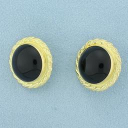 Onyx Statement Button Earrings In 14k Yellow Gold