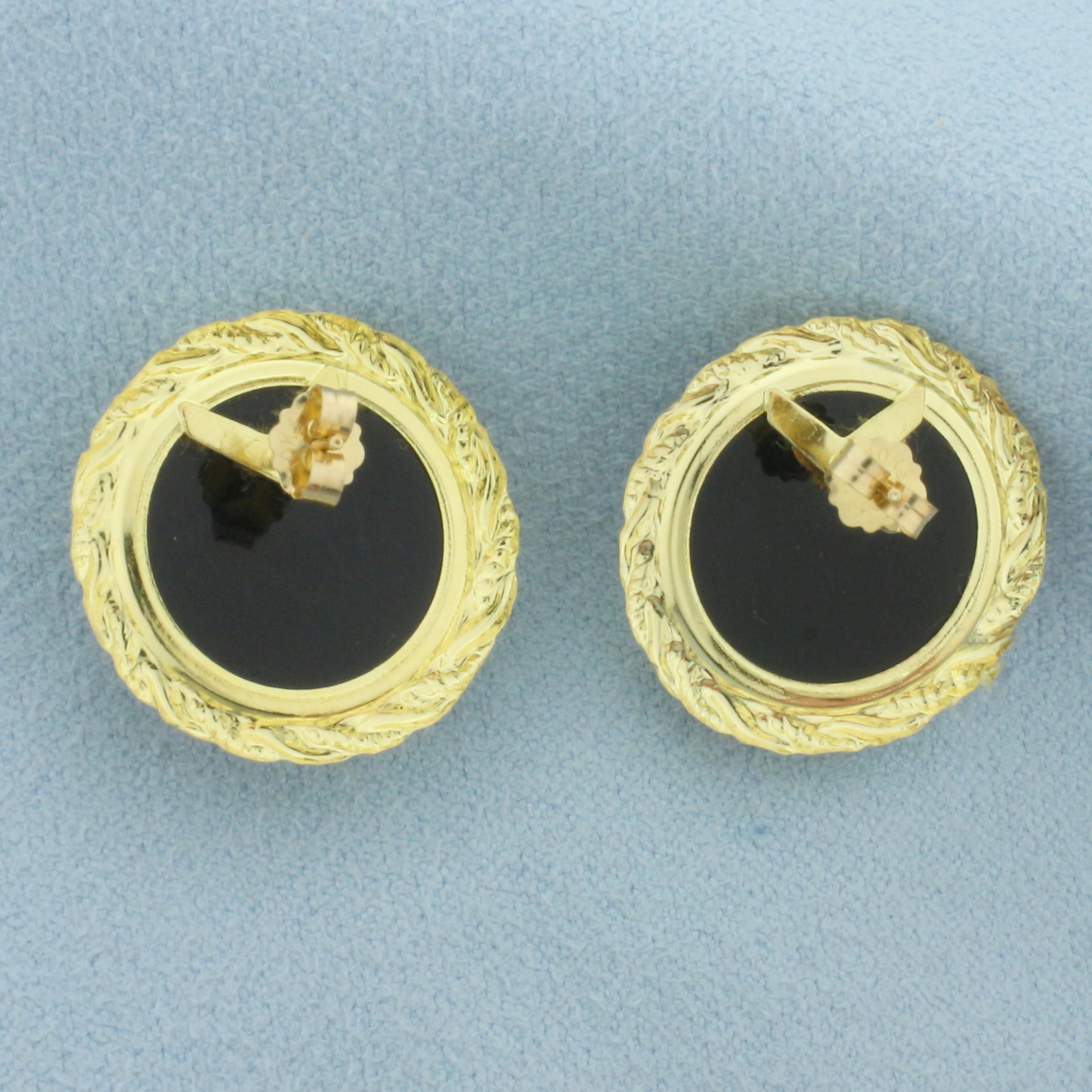 Onyx Statement Button Earrings In 14k Yellow Gold