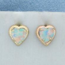 Heart Opal Stud Earrings In 14k Yellow Gold