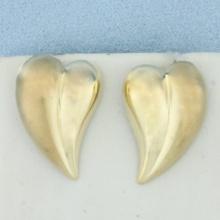 Satin And High Polish Heart Earrings In 14k Yellow Gold
