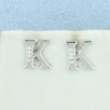 Diamond "k" Initial Earrings In Sterling Silver