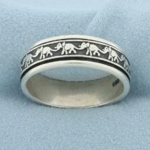Mens Elephant Spinning Ring In Sterling Silver