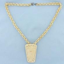 Vintage Hand Carved Bone Necklace With Sterling Silver Clasp