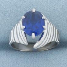 3ct Lab Sapphire Scalloped Design Ring In 14k White Gold