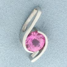 2ct Checkerboard Cut Pink Sapphire Pendant In 14k White Gold