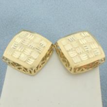 Diamond Cut Woven Design Button Earrings In 14k Yellow Gold