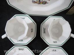 Assorted Nikko Christmastime Dishes including Dinner Plate, Four Saucers, and Two Cups, 4 lbs 4 oz