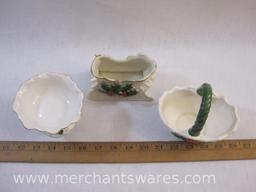 Three Ceramic Christmas Items including Basket, Sleigh and more, 1 lb 8 oz