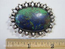 Sterling Silver Pin with Blue/Green Stone