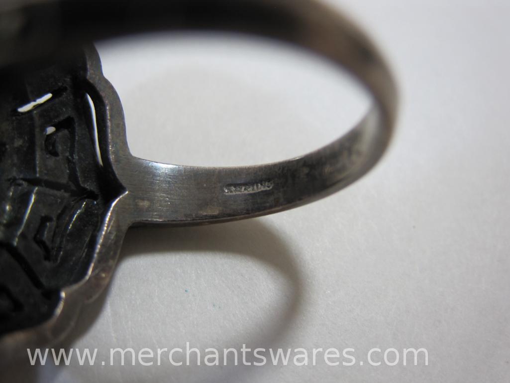 Sterling Silver Marcasite/Purple Gemstone Open Work Ring, Size 7