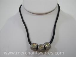 Sterling Silver Cube Beads on Black Silk Cord with Clasp