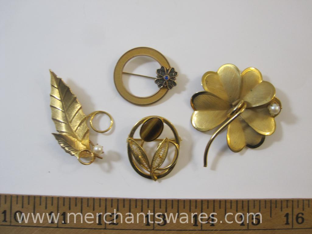 Four Gold Tone Pins including Shamrock, 1/10 10K Gold Filled Shamrock Wreath and more