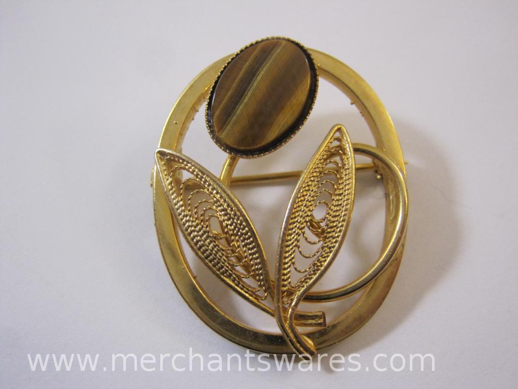 Four Gold Tone Pins including Shamrock, 1/10 10K Gold Filled Shamrock Wreath and more