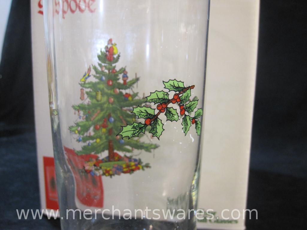 Spode Christmas Tree Set of Four Highball Glasses in Original Box, 3 lbs 2 oz