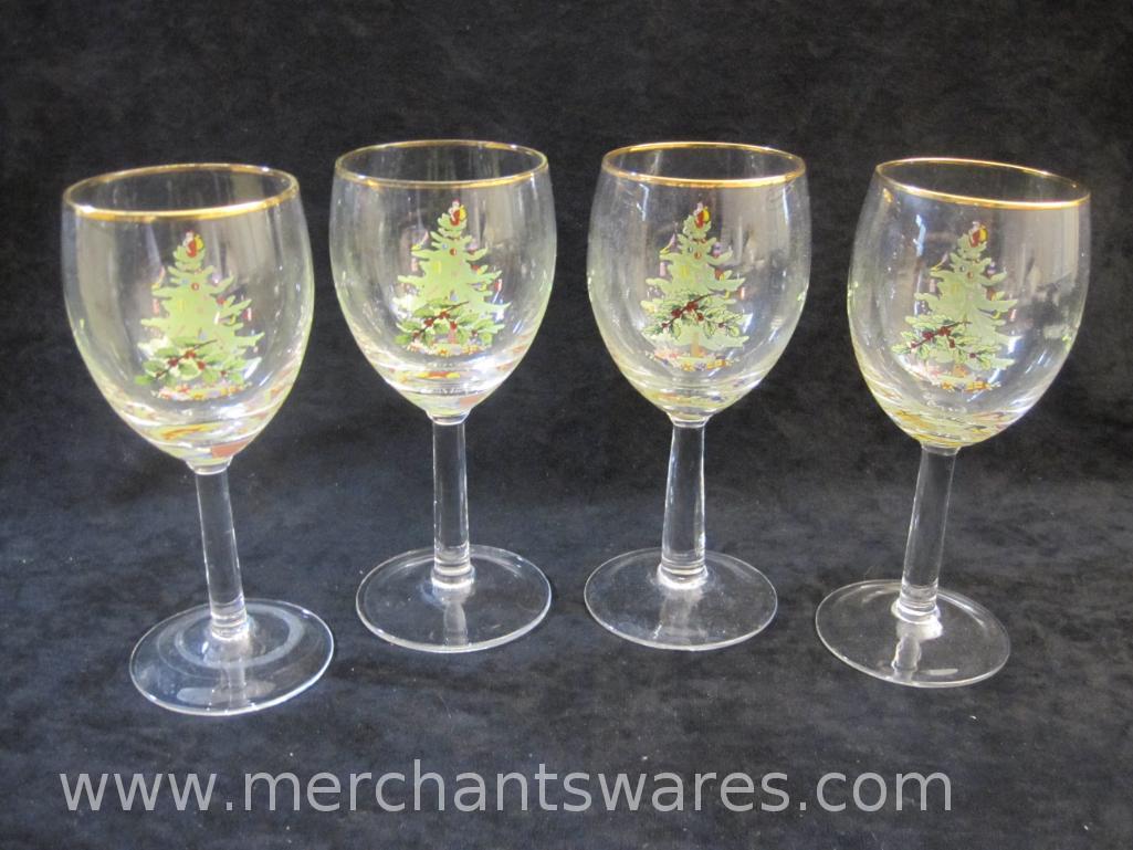 Spode Christmas Tree Set of 4 13 oz Wine Glasses in Original Box, 2 lbs 1 oz
