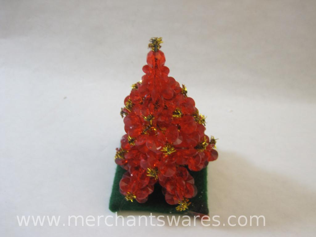 Dennis East Christmas Morning Santa Head Ornament and Handmade Beaded Christmas Tree, 6 oz