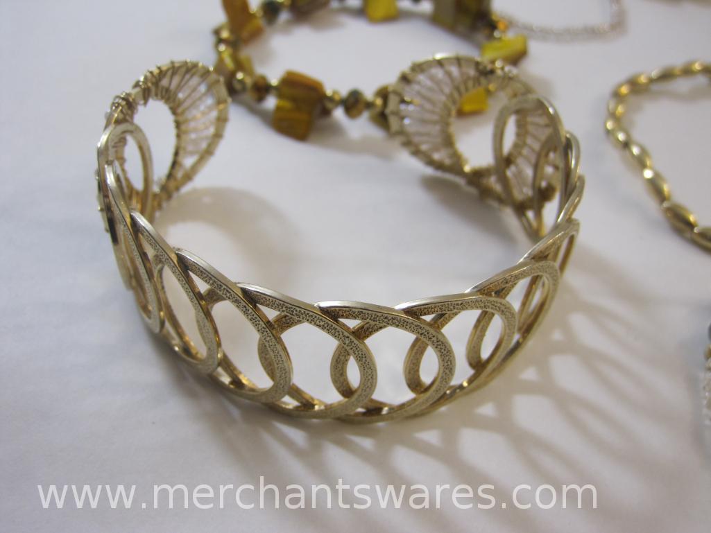 Gold Tone Bracelets including Beaded Stretch and Ring Cuff, 3 oz