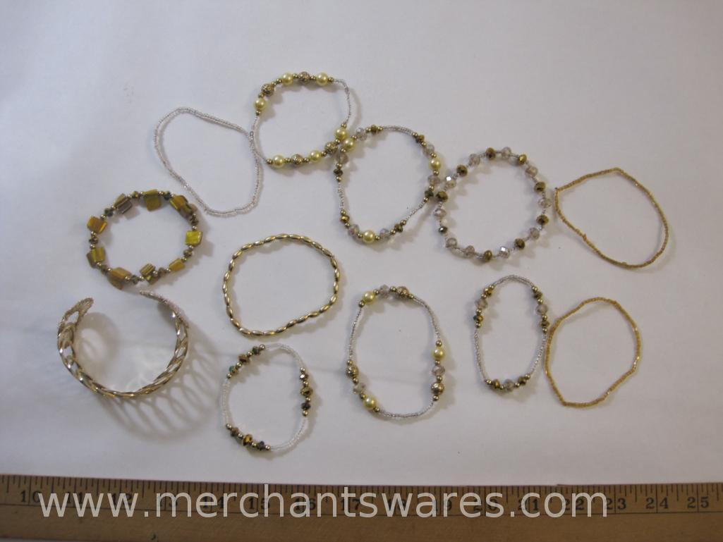 Gold Tone Bracelets including Beaded Stretch and Ring Cuff, 3 oz