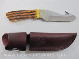 Three North American Hunting Club (NAHC) Knives with Leather Sheaths, Hunting Heritage Collection,