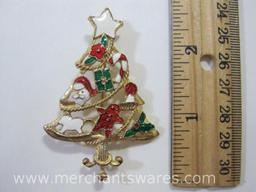Vintage Christmas Tree Brooch Antique Buffalo Motif Locket with Picture