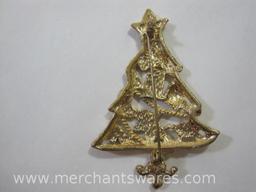 Vintage Christmas Tree Brooch Antique Buffalo Motif Locket with Picture