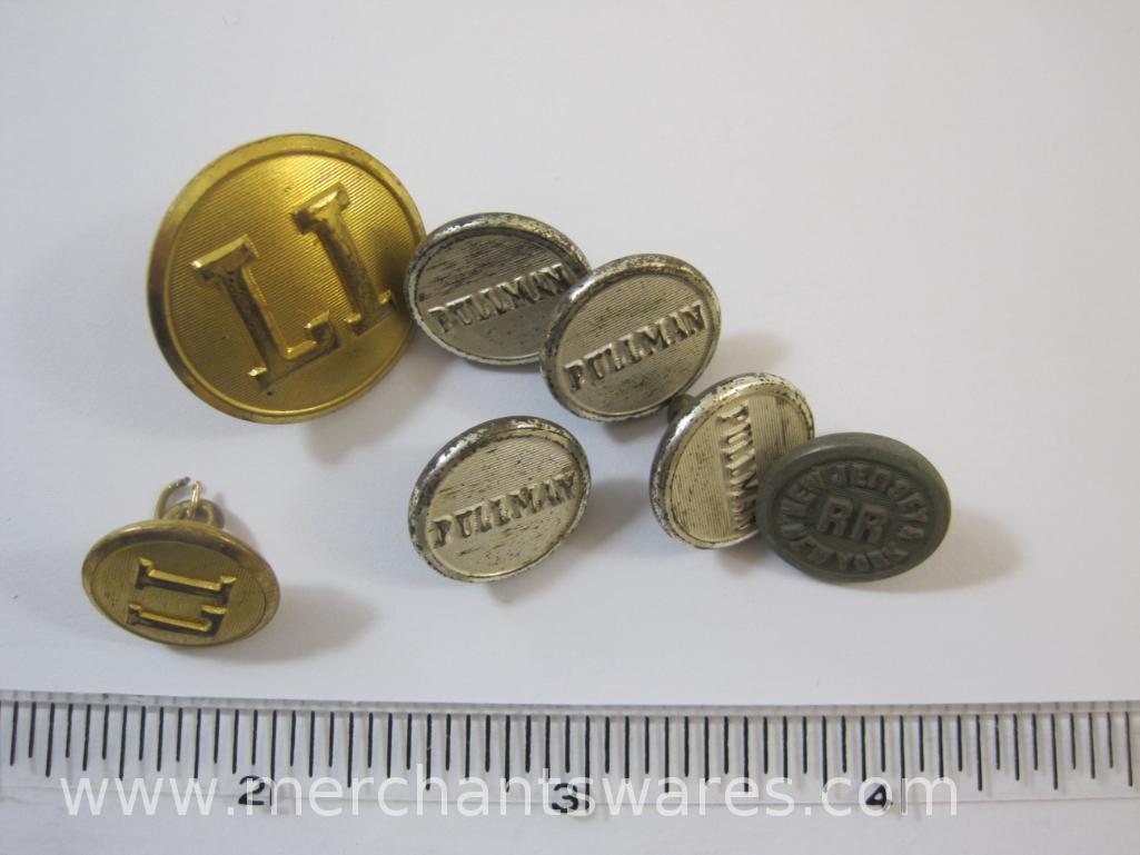Vintage Railroad Buttons including Pullman, Long Island, and New Jersey New York Railroad, 1 oz