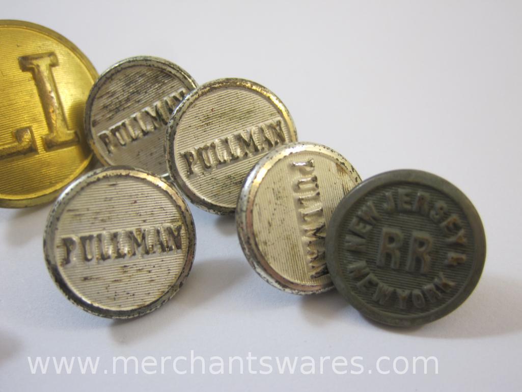 Vintage Railroad Buttons including Pullman, Long Island, and New Jersey New York Railroad, 1 oz