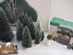 Assorted Department 56 Christmas Display Accessories including Village Landscape Trees, Woodpile and