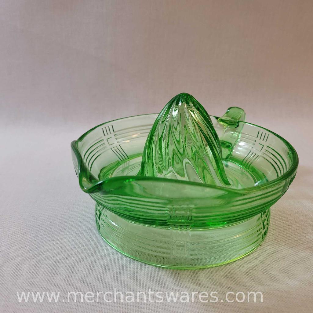 Uranium Glass Juicer, Reamer, rim has a chip (see pictures AS IS), 1 lb 7 oz