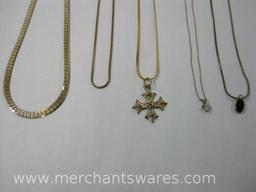 Five Gold Tone Necklaces, Thin Chain is Gold Filled