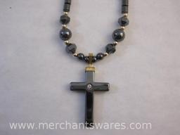 Hematite Necklace with Cross Pendant