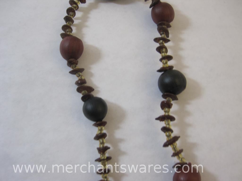 Four Natural Material Necklaces, Shells, Wood, Stone etc