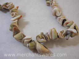 Four Natural Material Necklaces, Shells, Wood, Stone etc