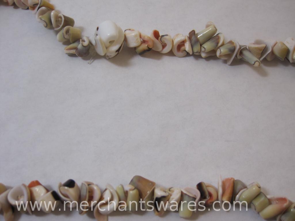Four Natural Material Necklaces, Shells, Wood, Stone etc