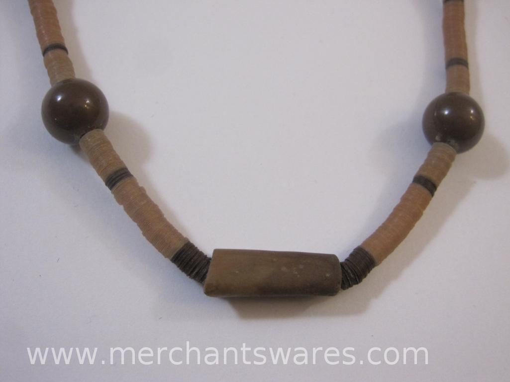 Four Necklaces including Wood Beads with Stone Birds and more
