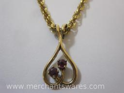 14 KT Gold 18 Inch Gold Twist Chain with Gold Filled Heart Shaped Pendant with Two Gemstones