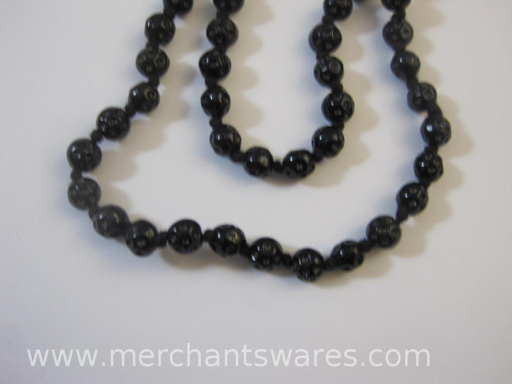 Three Black Glass Beaded Necklaces, 5oz