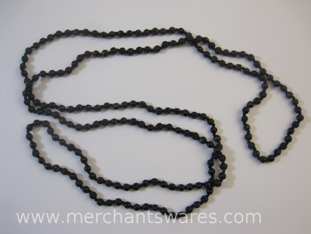 Three Black Glass Beaded Necklaces, 5oz